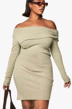Plus Robe Moulante Asymétrique à Fronces et Tissu Côtelé Doux