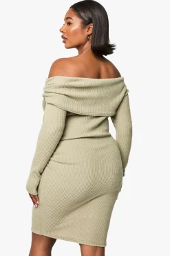 Plus Robe Moulante Asymétrique à Fronces et Tissu Côtelé Doux