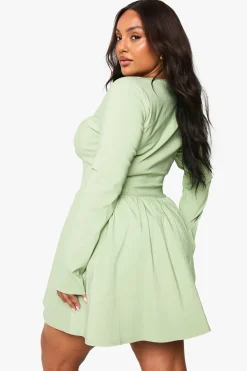 boohoo Plus Robe Patineuse à Corset en Bengaline à Manches Longues<Femme Robes Corset|Robes Patineuses