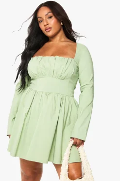 boohoo Plus Robe Patineuse à Corset en Bengaline à Manches Longues<Femme Robes Corset|Robes Patineuses