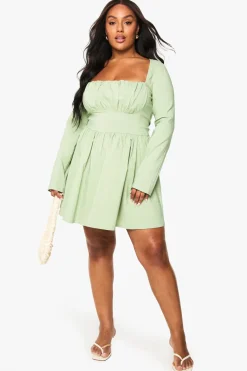 boohoo Plus Robe Patineuse à Corset en Bengaline à Manches Longues<Femme Robes Corset|Robes Patineuses