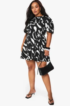 boohoo Plus Robe Patineuse à Manches Bouffantes Abstract<Femme Robes Patineuses|Robes