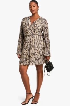 Plus Robe Patineuse Plissée à Imprimé synthétique