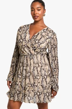 Plus Robe Patineuse Plissée à Imprimé synthétique