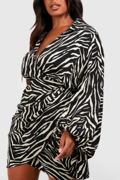 Plus Robe portefeuille grande taille à imprimé zèbre et manches blouson