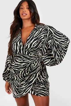 Plus Robe portefeuille grande taille à imprimé zèbre et manches blouson