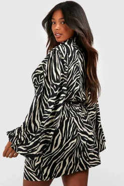 Plus Robe portefeuille grande taille à imprimé zèbre et manches blouson
