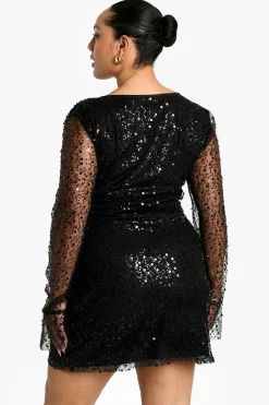 Plus Robe Portefeuille à Sequins et Perles