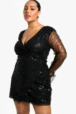 Plus Robe Portefeuille à Sequins et Perles