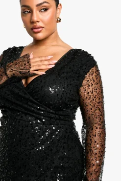 Plus Robe Portefeuille à Sequins et Perles