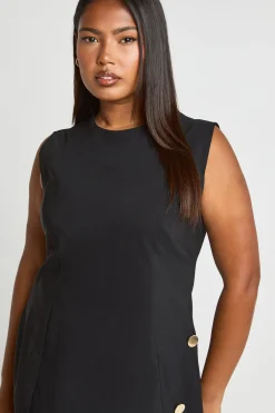 boohoo Plus Robe shift sans manches à boutons dorés<Femme Robes De Soirée|Toutes Les Robes