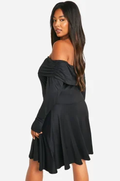 Plus Robe Skater Grande Taille Off Shoulder à Manches Longues