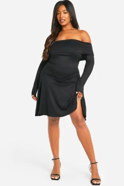 Plus Robe Skater Grande Taille Off Shoulder à Manches Longues