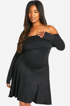 Plus Robe Skater Grande Taille Off Shoulder à Manches Longues