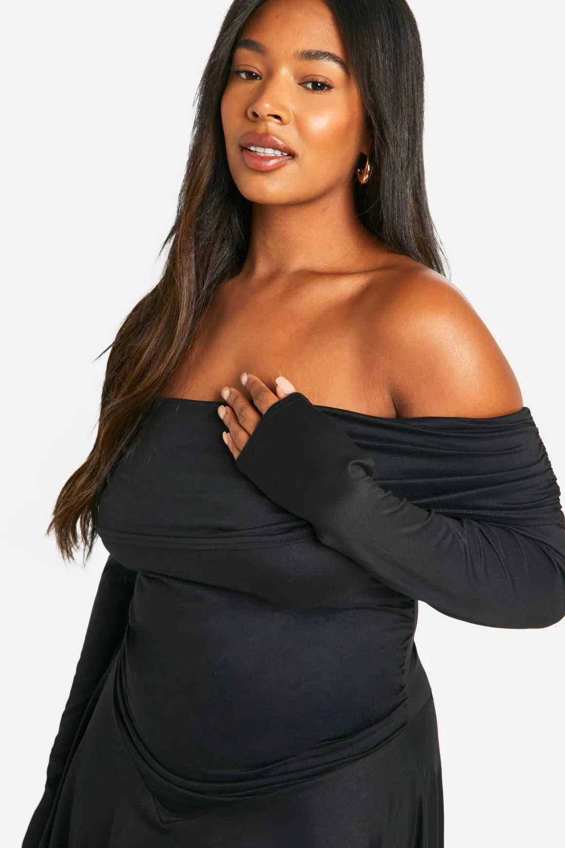 Plus Robe Skater Grande Taille Off Shoulder à Manches Longues