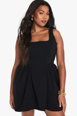 Plus Robe Skater Grande Taille à Encolure Carrée et à Fronces