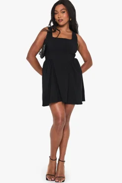Plus Robe Skater Grande Taille à Encolure Carrée et à Fronces