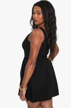 Plus Robe Skater Grande Taille à Encolure Carrée et à Fronces