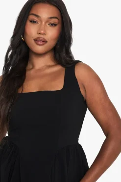 Plus Robe Skater Grande Taille à Encolure Carrée et à Fronces
