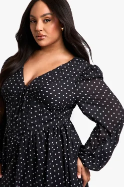 Plus Robe Skater Midi grande taille style Milkmaid à pois tissée