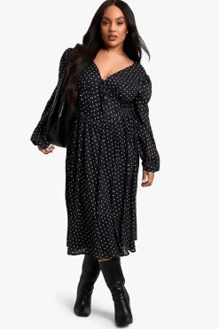 Plus Robe Skater Midi grande taille style Milkmaid à pois tissée