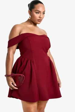 Plus Robe Skater Plissée Grande Taille à Épaules Dévoilées