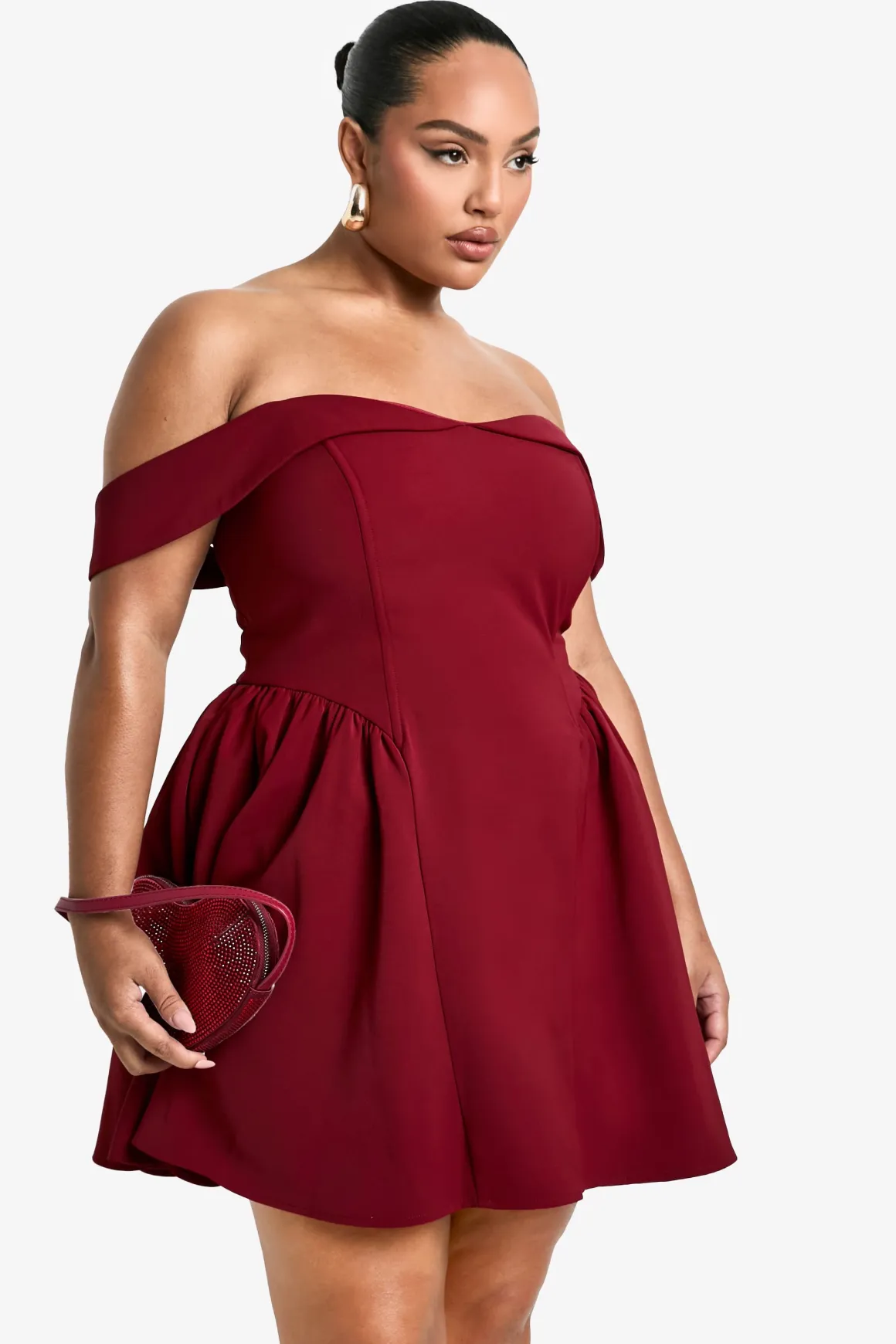 Plus Robe Skater Plissée Grande Taille à Épaules Dévoilées