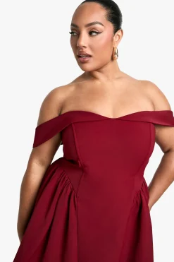 Plus Robe Skater Plissée Grande Taille à Épaules Dévoilées