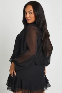 boohoo Plus robe smock en chiffon à volants<Femme Robes Babydoll|Robes À Manches Longues