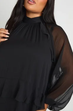 boohoo Plus robe smock en chiffon à volants<Femme Robes Babydoll|Robes À Manches Longues