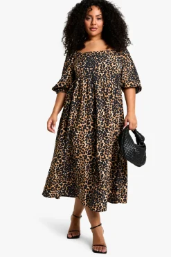 PLUS Robe smock grande taille tissée à manches bouffantes avec dos noué