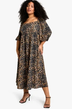 PLUS Robe smock grande taille tissée à manches bouffantes avec dos noué
