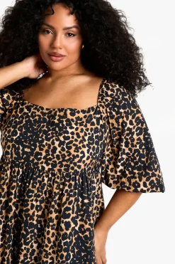 PLUS Robe smock grande taille tissée à manches bouffantes avec dos noué