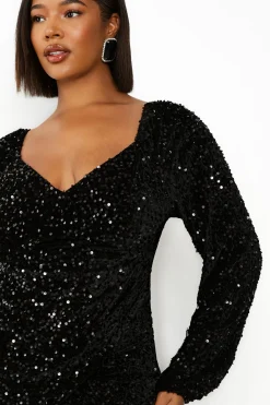 Plus Robe Swing en Velours à Paillettes