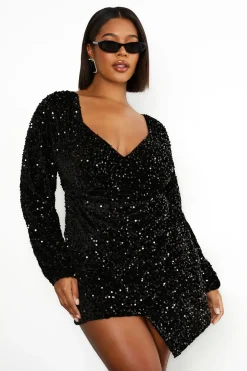 Plus Robe Swing en Velours à Paillettes