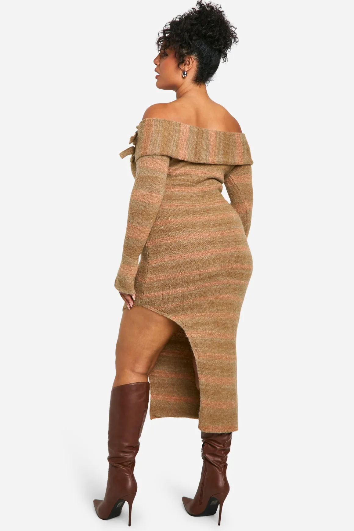 Plus Robe Tricotée Bardot à Boucle