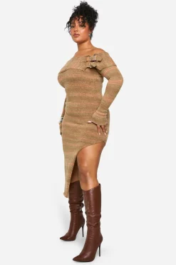 Plus Robe Tricotée Bardot à Boucle