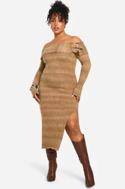 Plus Robe Tricotée Bardot à Boucle