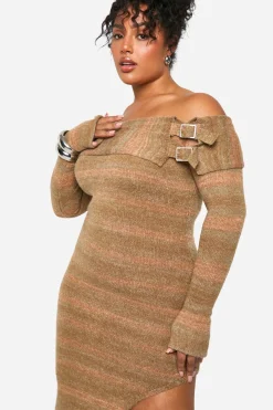 Plus Robe Tricotée Bardot à Boucle
