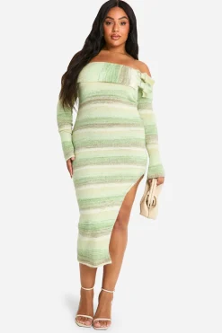 boohoo Plus Robe tricotée Bardot à boucle<Femme Pulls Et Gilets|Toutes Les Mailles