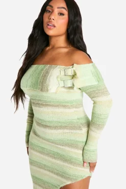 boohoo Plus Robe tricotée Bardot à boucle<Femme Pulls Et Gilets|Toutes Les Mailles