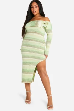 boohoo Plus Robe tricotée Bardot à boucle<Femme Pulls Et Gilets|Toutes Les Mailles
