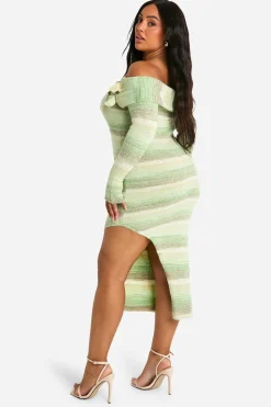 boohoo Plus Robe tricotée Bardot à boucle<Femme Pulls Et Gilets|Toutes Les Mailles