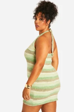 Plus Robe Tricotée Grande Taille à Encolure Drapée et Boucle