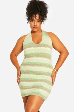 Plus Robe Tricotée Grande Taille à Encolure Drapée et Boucle