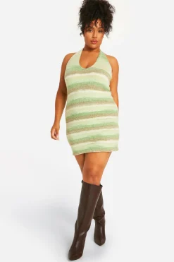 Plus Robe Tricotée Grande Taille à Encolure Drapée et Boucle