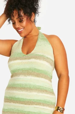 Plus Robe Tricotée Grande Taille à Encolure Drapée et Boucle