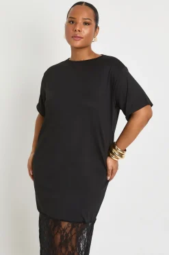 boohoo plus robe t-shirt midaxi grande taille avec détails en dentelle<Femme Satin Et Dentelle|Robes T-Shirt