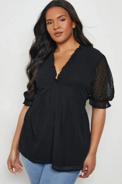 Plus Ruffle Dobby Peplum Top