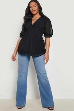 Plus Ruffle Dobby Peplum Top
